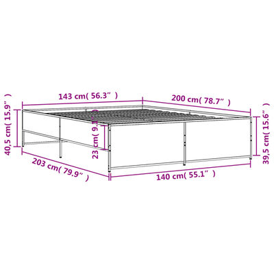 vidaXL Rúmgrind án Dýnu Reyktóna Eikarlitur 140x200 cm