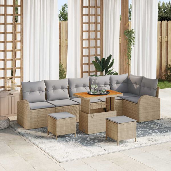 vidaXL Gar&eth;s&oacute;fa sett me&eth; p&uacute;&eth;i 9 pcs Drapplita&eth;ur Poly rattan