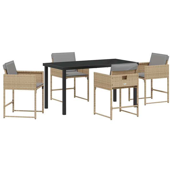 vidaXL Gar&eth;ur bor&eth;sett 5 pcs Drapplita&eth;ur p&oacute;l&yacute;rattan