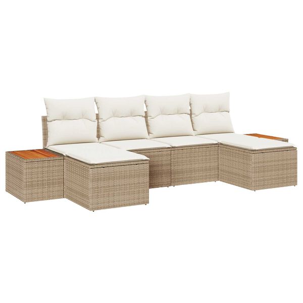 vidaXL Gar&eth;s&oacute;fa sett me&eth; p&uacute;&eth;i 6 pcs Beige og krem Poly Rattan