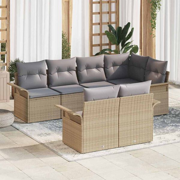 vidaXL Gar&eth;s&oacute;fa sett me&eth; p&uacute;&eth;i 7 pcs Drapplita&eth;ur p&oacute;l&yacute;rattan