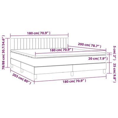 vidaXL Hólfað Springrúm með Dýnu Ljósgrátt 180x200 cm Tauefni