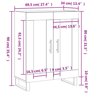 vidaXL Skenkur Brúnn Eikarlitur 69,5x34x90 cm Samsettur Viður