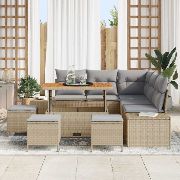 vidaXL Gar&eth;s&oacute;fa sett me&eth; p&uacute;&eth;i 9 pcs Drapplita&eth;ur Poly rattan