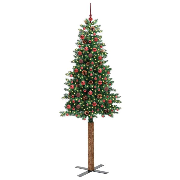 vidaXL Mj&oacute;tt j&oacute;latr&eacute; me&eth; 300 LED Gr&aelig;nn 210 cm PVC og solid furuvi&eth;