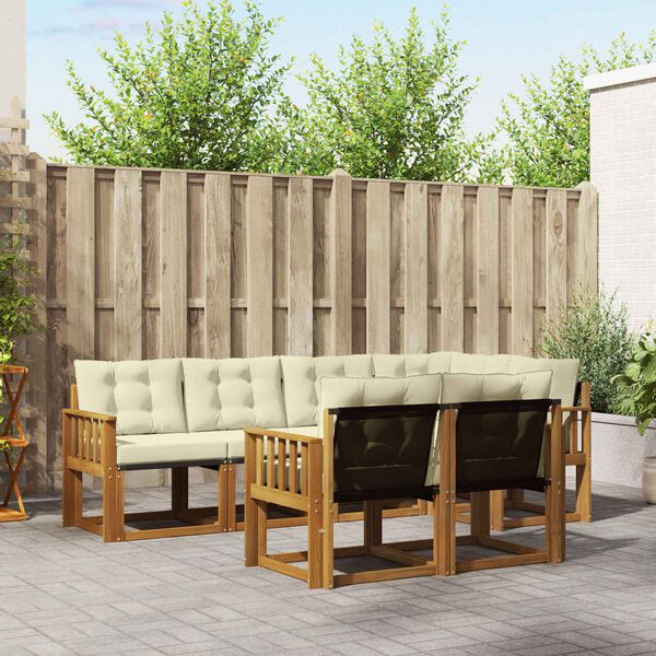 vidaXL &Uacute;ti s&oacute;fasett me&eth; p&uacute;&eth;i 7 pcs N&aacute;tt&uacute;rulegt og Krem