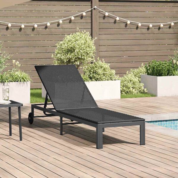 vidaXL Sunbed 1-Pers&oacute;na Svartur 206 x 62.5 x 74 cm p&oacute;l&yacute;rattan
