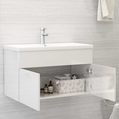 804662 vidaXL Sink Cabinet High Gloss White 80x38,5x46 cm Chipboard