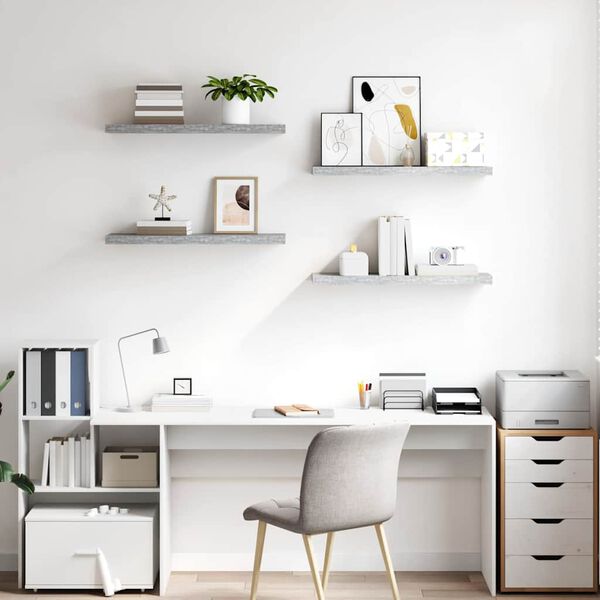 vidaXL Vegghengdar Hillur 4 stk. Steypugr&aacute;ar 80x23,5x3,8 cm MDF