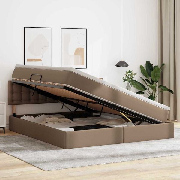 vidaXL R&uacute;m me&eth; geymslur&yacute;mi og d&yacute;nu Kappuccino 180 x 200 cm Gervile&eth;ur