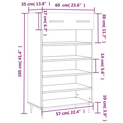 vidaXL Skóskápur Grár Sonoma 60x35x105 cm Samsettur Viður