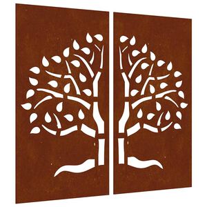 vidaXL Gar&eth;veggskreytingar 2 stk. 105x55 cm Corten St&aacute;l Trj&aacute;mynstur