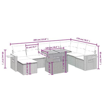 vidaXL 9 Stk. Garðhúsgagnasett með Sessum Pólýrattan Svart