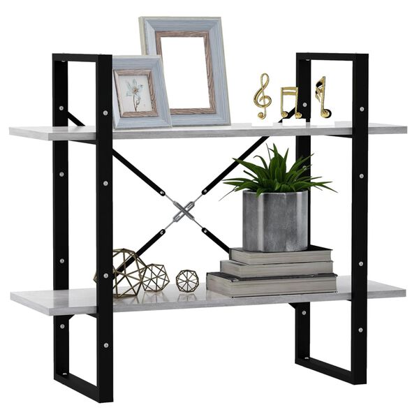 vidaXL Bókaskápur með 2 Hillum Steypugrár 80x30x70 cm Samsettur Viður