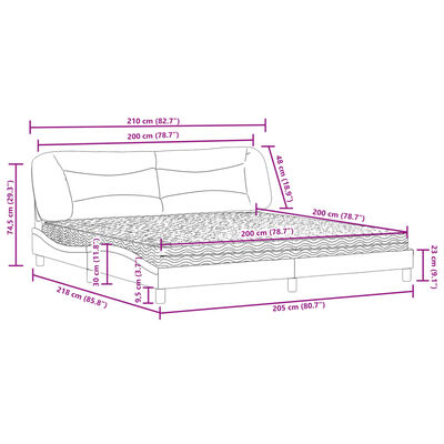 vidaXL Rúm með Dýnu Dökkgrár 200x200 cm Textílefni