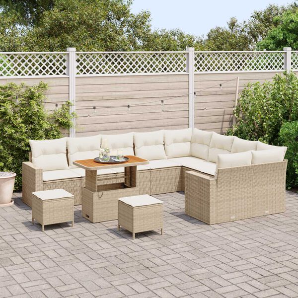 vidaXL Gar&eth;s&oacute;fa sett me&eth; p&uacute;&eth;i 13 pcs Beige og krem p&oacute;l&yacute;rattan