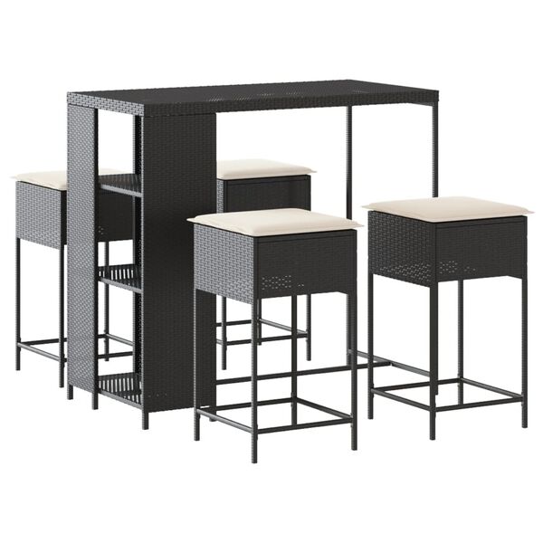 vidaXL 5 Hluta Gar&eth;barsett me&eth; Sessum P&oacute;l&yacute;rattan Svart