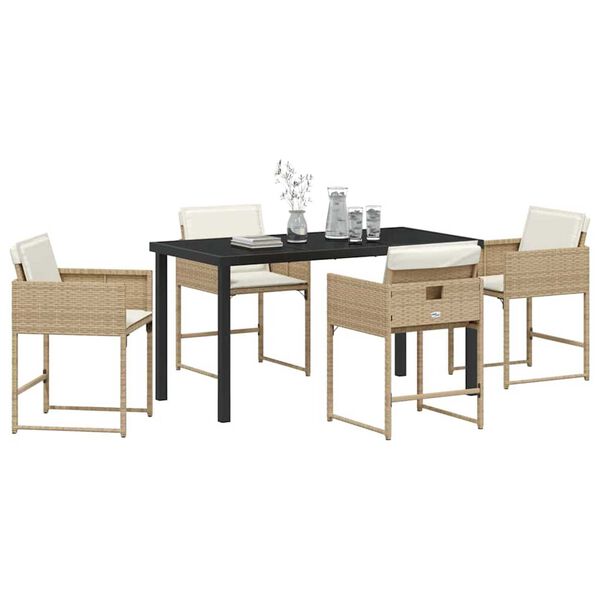 vidaXL Gar&eth;ur bor&eth;sett 5 pcs Drapplita&eth;ur p&oacute;l&yacute;rattan