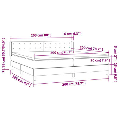 vidaXL Hólfað Springrúm með Dýnu Dökkgrátt 200x200 cm Efni