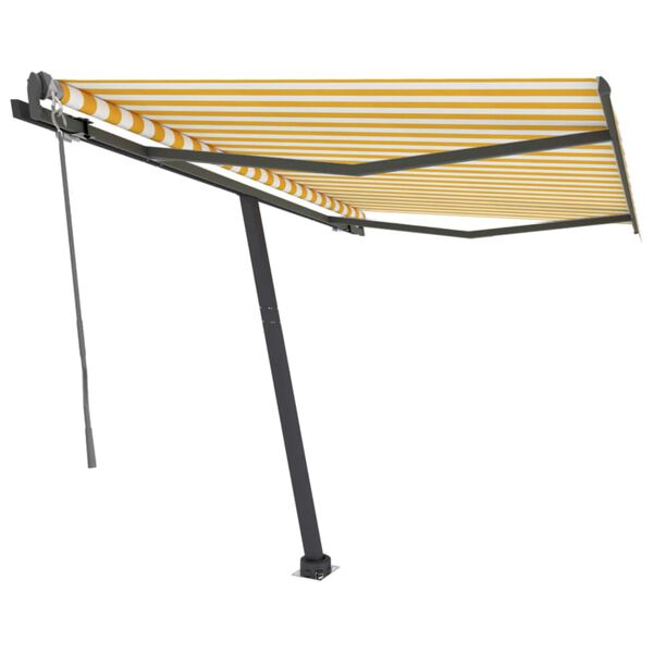 vidaXL Fr&iacute;standandi sj&aacute;lfvirkt skyggni 350x250cm Gult/Hv&iacute;tt