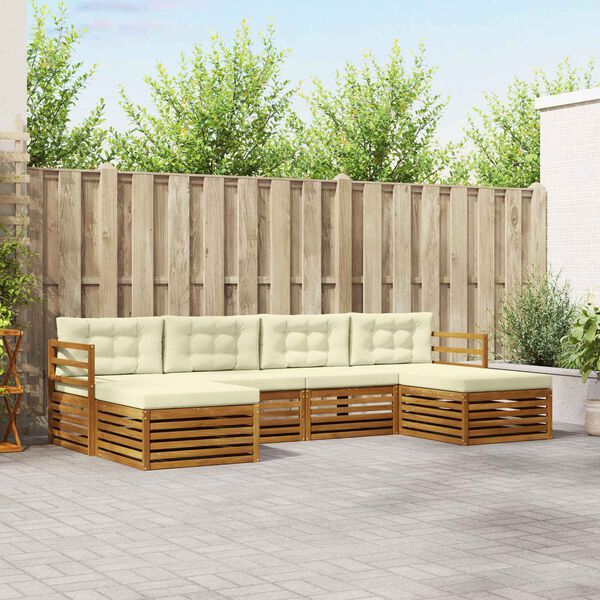 vidaXL S&oacute;fasett me&eth; p&uacute;&eth;i 6 pcs N&aacute;tt&uacute;rulegt og Krem Hrein akas&iacute;utr&eacute;