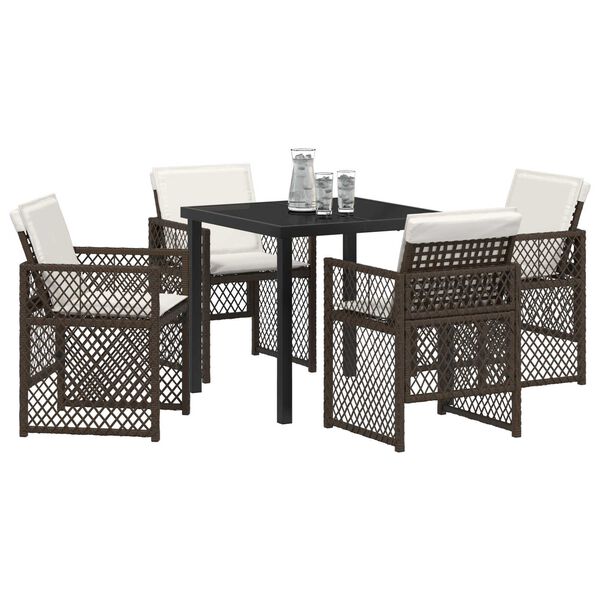 vidaXL Gar&eth;ur bor&eth;sett 5 pcs Br&uacute;nn p&oacute;l&yacute;rattan