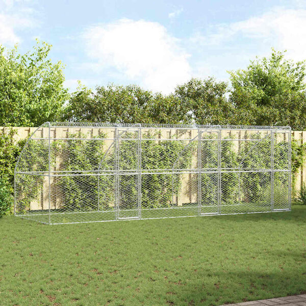 vidaXL Hundask&aacute;li me&eth; geymslu 3 pcs Silfur 6 x 2 x 2 m Sinkh&uacute;&eth;a&eth; st&aacute;l