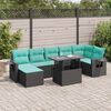 vidaXL 8 stykki gar&eth;s&oacute;fasett me&eth; p&uacute;&eth;um Black Poly Rattan Acacia