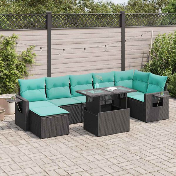 vidaXL 8 stykki gar&eth;s&oacute;fasett me&eth; p&uacute;&eth;um Black Poly Rattan Acacia