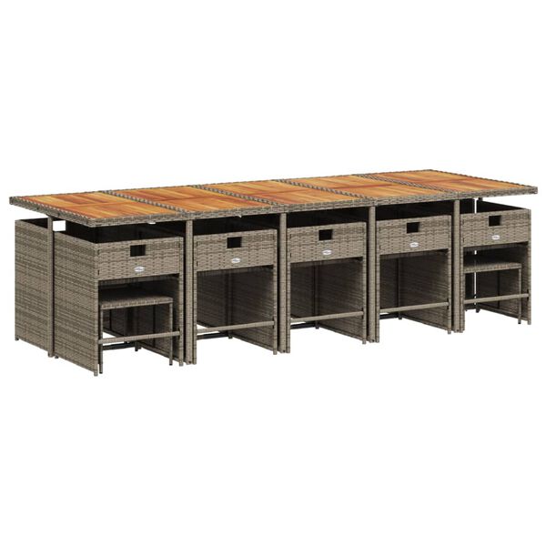 vidaXL 15 Parta Gar&eth;h&uacute;sgagnasett me&eth; Sessum P&oacute;l&yacute;rattan Gr&aacute;tt