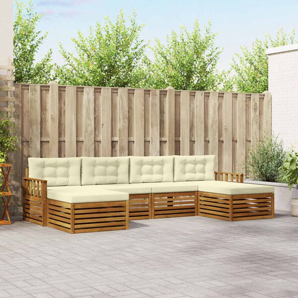 vidaXL S&oacute;fasett me&eth; p&uacute;&eth;i 6 pcs N&aacute;tt&uacute;rulegt og Krem Hrein akas&iacute;utr&eacute;