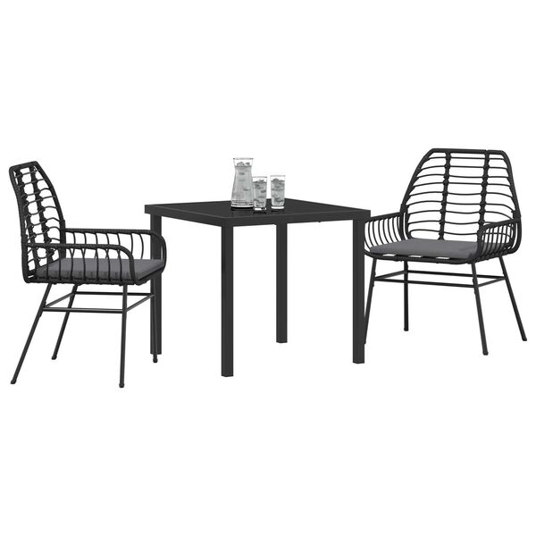 vidaXL Garður borðsett 3 pcs Svartur pólýrattan