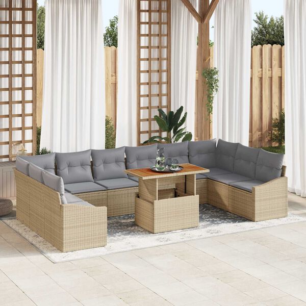 vidaXL Gar&eth;s&oacute;fa sett me&eth; geymslu 11 pcs Drapplita&eth;ur Poly rattan