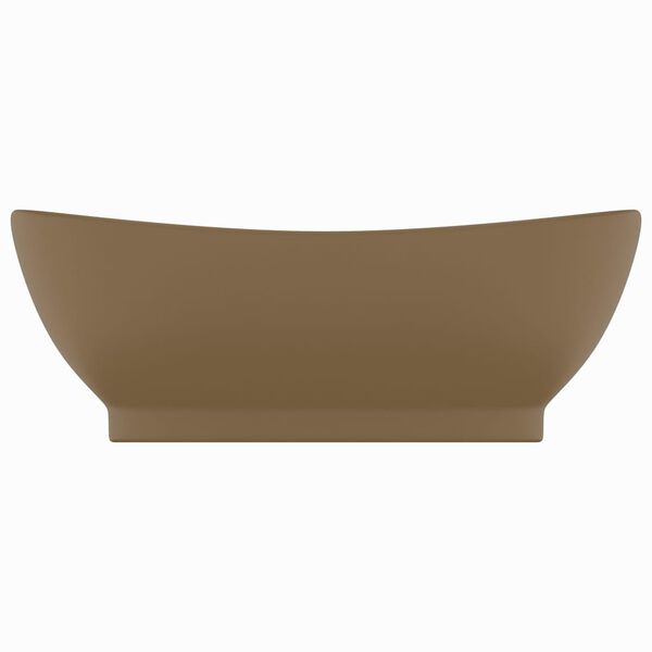 vidaXL Lúxus Handlaug með Yfirfalli Sporöskjulaga Mattur Kremlitur 58,5x39 cm Keramik