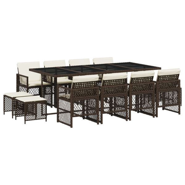 vidaXL 13 Stk. Gar&eth;bor&eth;stofusett me&eth; S&aelig;tisp&uacute;&eth;um Br&uacute;nt P&oacute;l&yacute;rattan