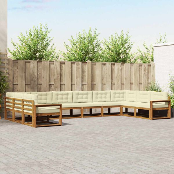 vidaXL &Uacute;ti s&oacute;fasett me&eth; p&uacute;&eth;i 10 pcs N&aacute;tt&uacute;rulegt og Krem