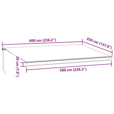 vidaXL Handvirkt Útdraganlegt Skyggni með LED Brúnt 600x350 cm