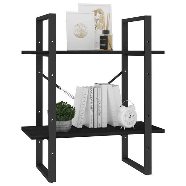 vidaXL 2 hæða Bókaskápur Svartur 60x30x70 cm Gegnheil Fura