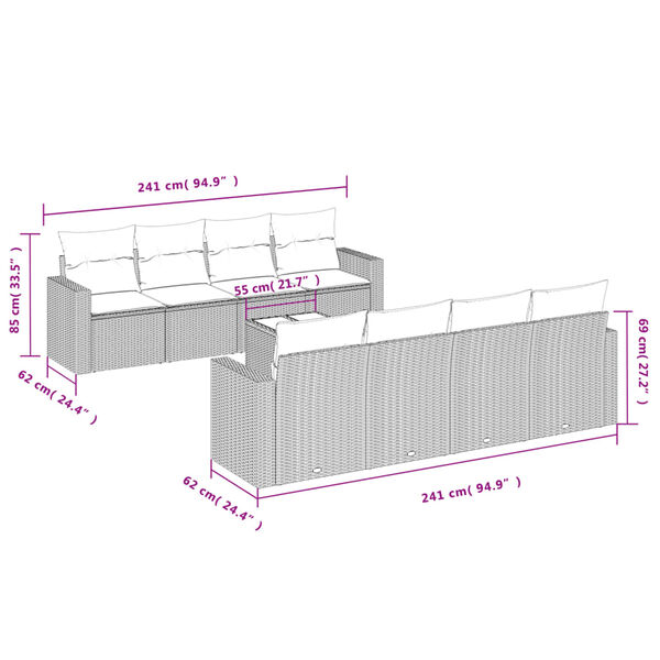 vidaXL 9 Stk. Gar&eth;h&uacute;sgagnasett me&eth; Sessum P&oacute;l&yacute;rattan Svart