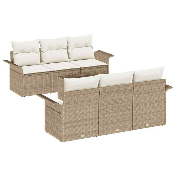 vidaXL Gar&eth;s&oacute;fa sett me&eth; p&uacute;&eth;i 7 pcs Beige og krem p&oacute;l&yacute;rattan