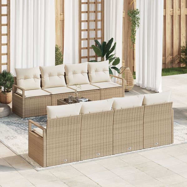 vidaXL S&oacute;fasett me&eth; p&uacute;&eth;i 7 pcs Beige og krem p&oacute;l&yacute;rattan