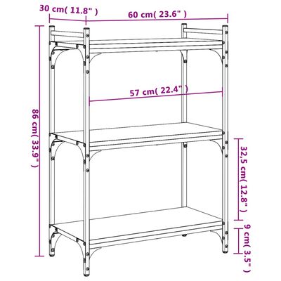 vidaXL Bókahilla með 3 Hillum Sonoma Eik 60x30x86 cm Samsettur Viður