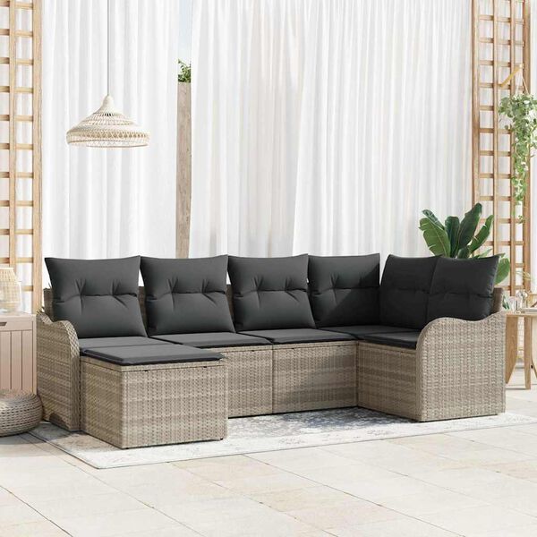 vidaXL Gar&eth;s&oacute;fa sett me&eth; p&uacute;&eth;i 6 pcs Lj&oacute;sgr&aacute;tt Poly rattan