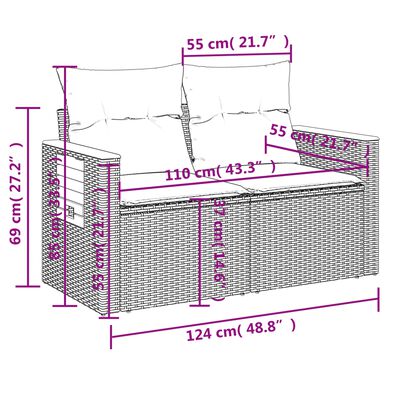 vidaXL 10 Hluta Garðsófasett með Sessum Drappað Pólýrattan