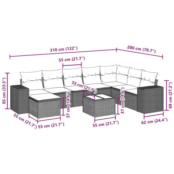 vidaXL 9 Stk. Gar&eth;h&uacute;sgagnasett me&eth; Sessum P&oacute;l&yacute;rattan Svart
