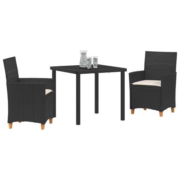 vidaXL Gar&eth;ur bor&eth;sett 3 pcs Svartur p&oacute;l&yacute;rattan