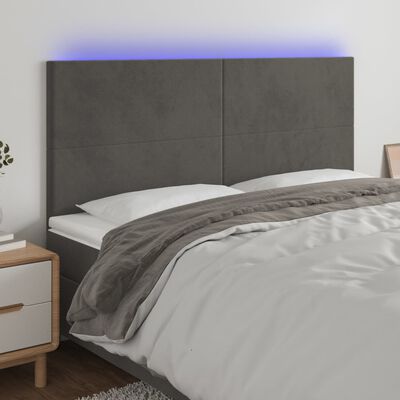 vidaXL LED höfuðgafl Dökkgrátt 200x5x118/128 cm Flauel