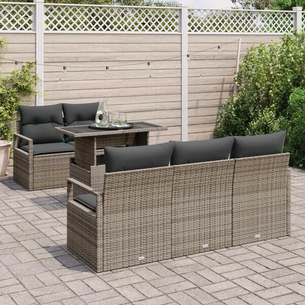 vidaXL Gar&eth;s&oacute;fa sett me&eth; geymslu me&eth; kodda 6 pcs Gr&aacute;r p&oacute;l&yacute;rattan
