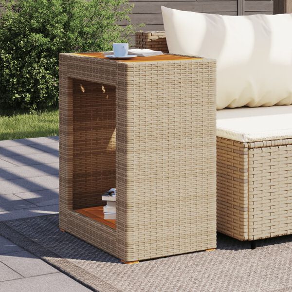 vidaXL Garðborð með Viðarplötu Drappaður 60x40x75 cm Pólýrattan