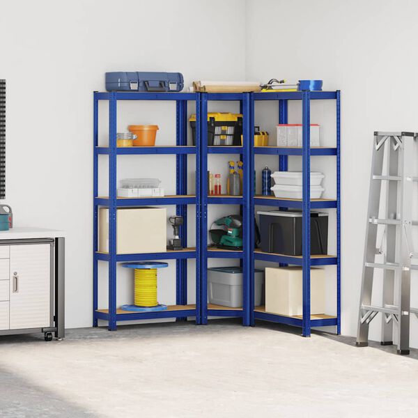 vidaXL 3 stykki 5-laga hillur sett me&eth; bl&aacute;u st&aacute;li og verkfr&aelig;&eth;ivi&eth;i